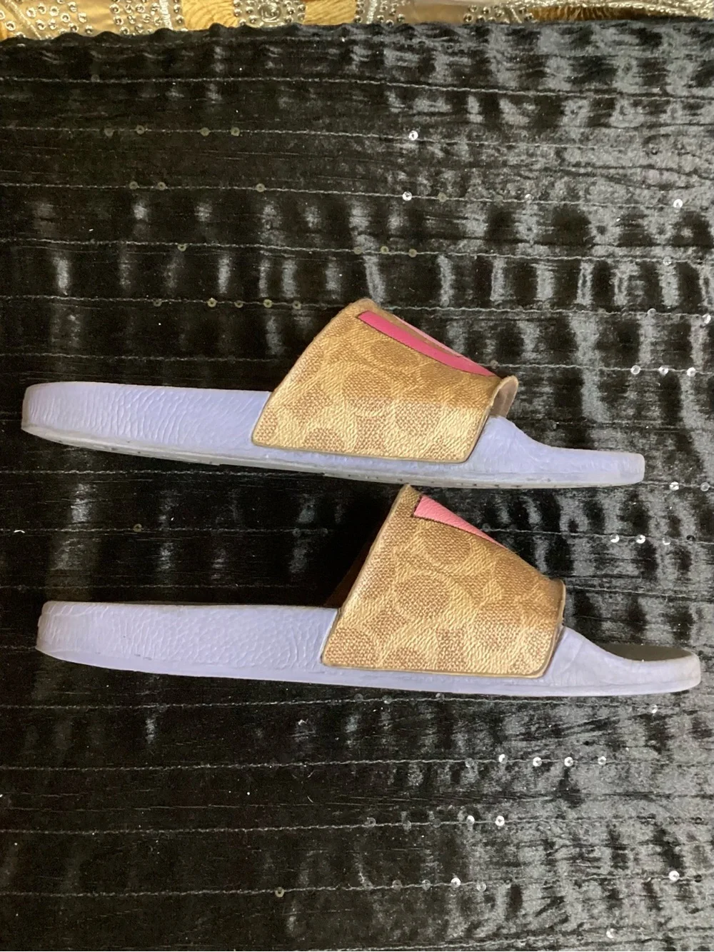 Coach Adele Pink and Gray “LOVE” Appliqué Slide Sandals 8